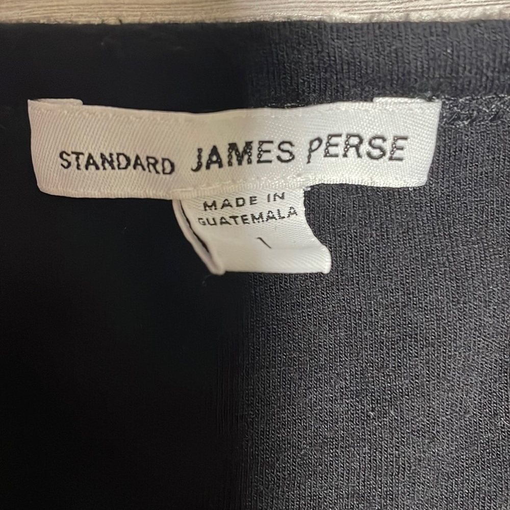 James Perse black ruched midi dress with 3/4 sleeves